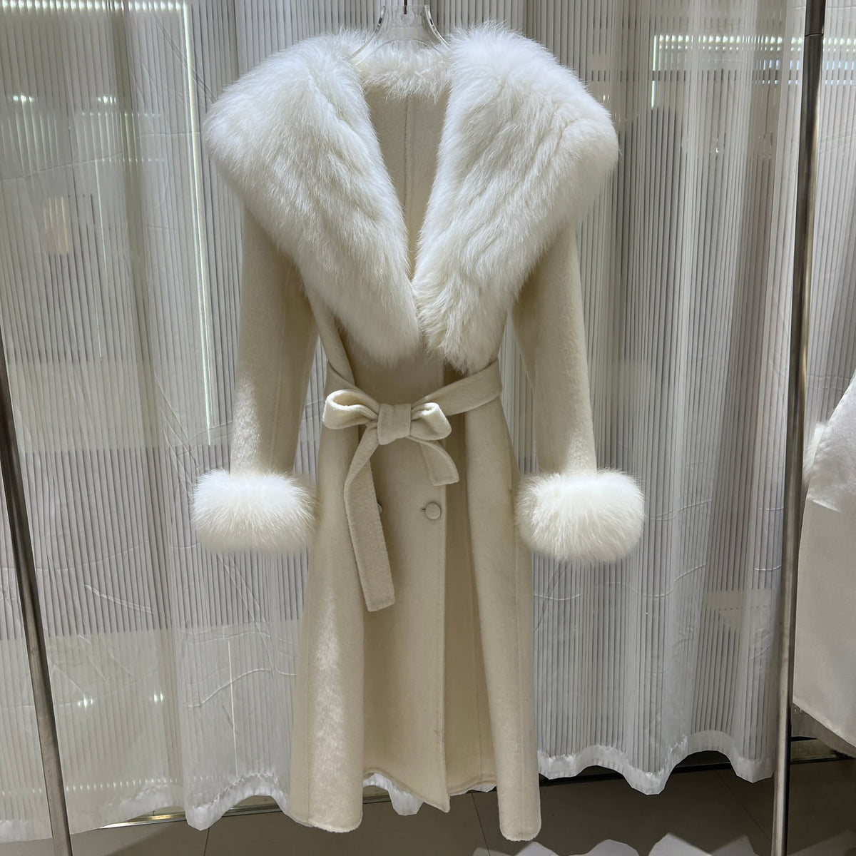 Faux Fur Collar Belted Wool Coat