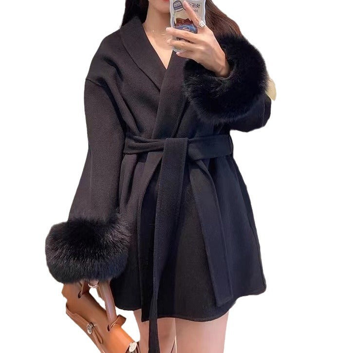 Soft Loose Lapel Solid Color Woolen Coat