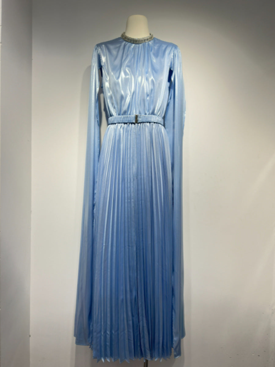 Champagne Pleated Cape Maxi Dress