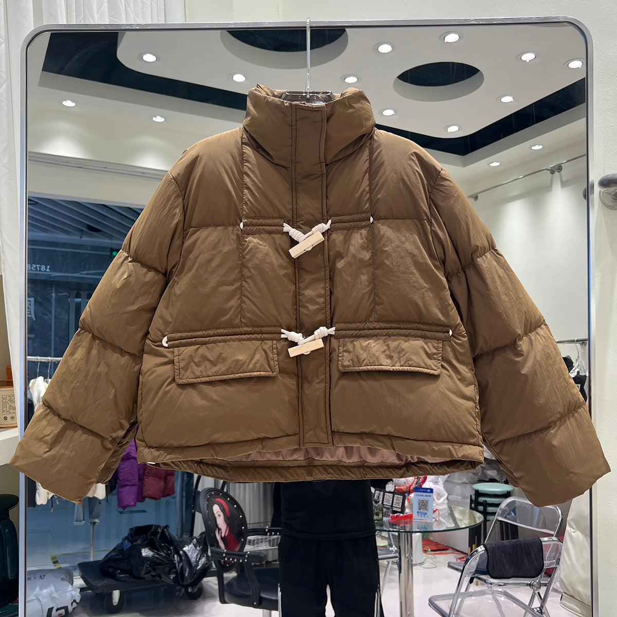 square wooden buckle bread jacket