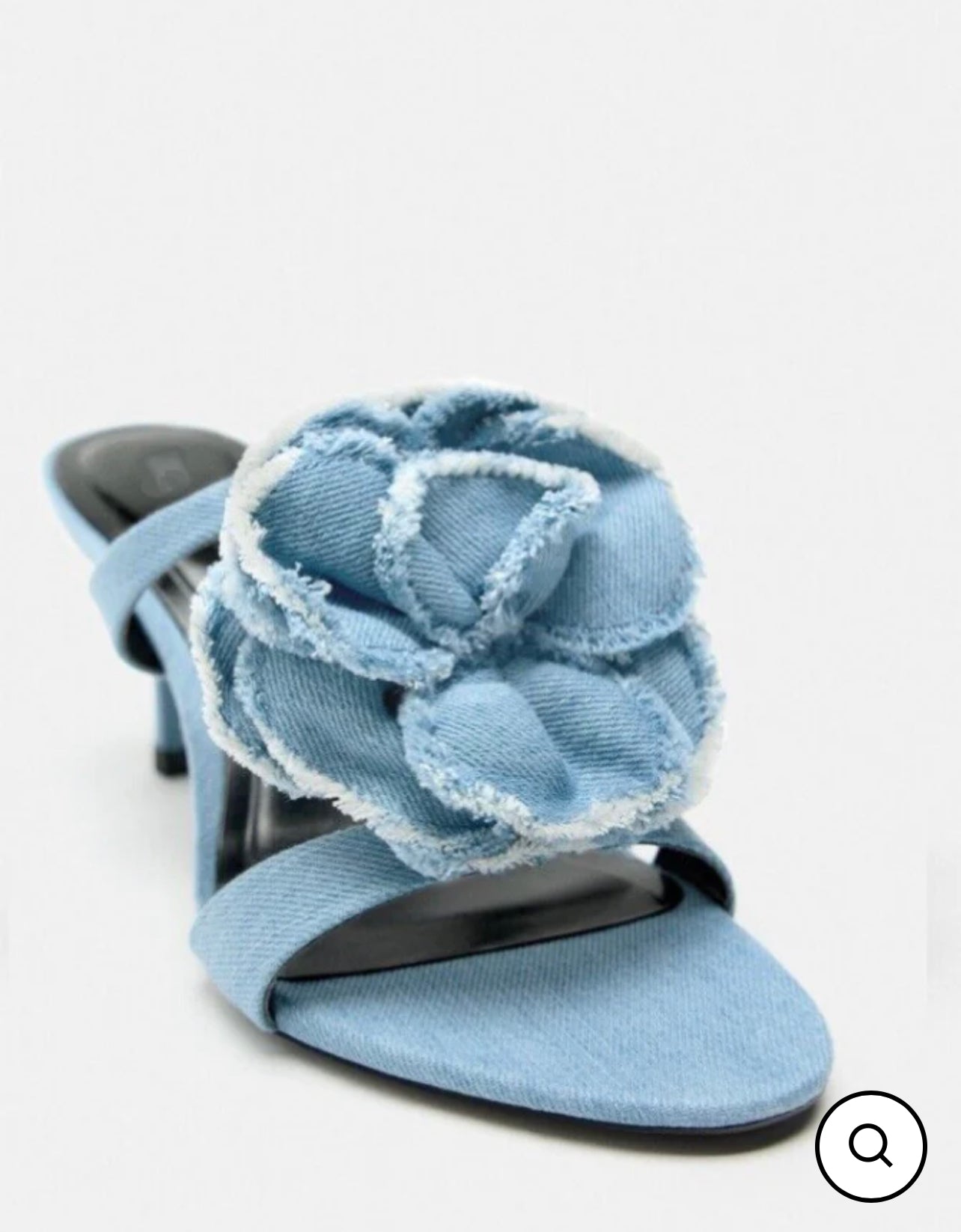 Floral HIGH HEELED DENIM SANDALS - BLUE