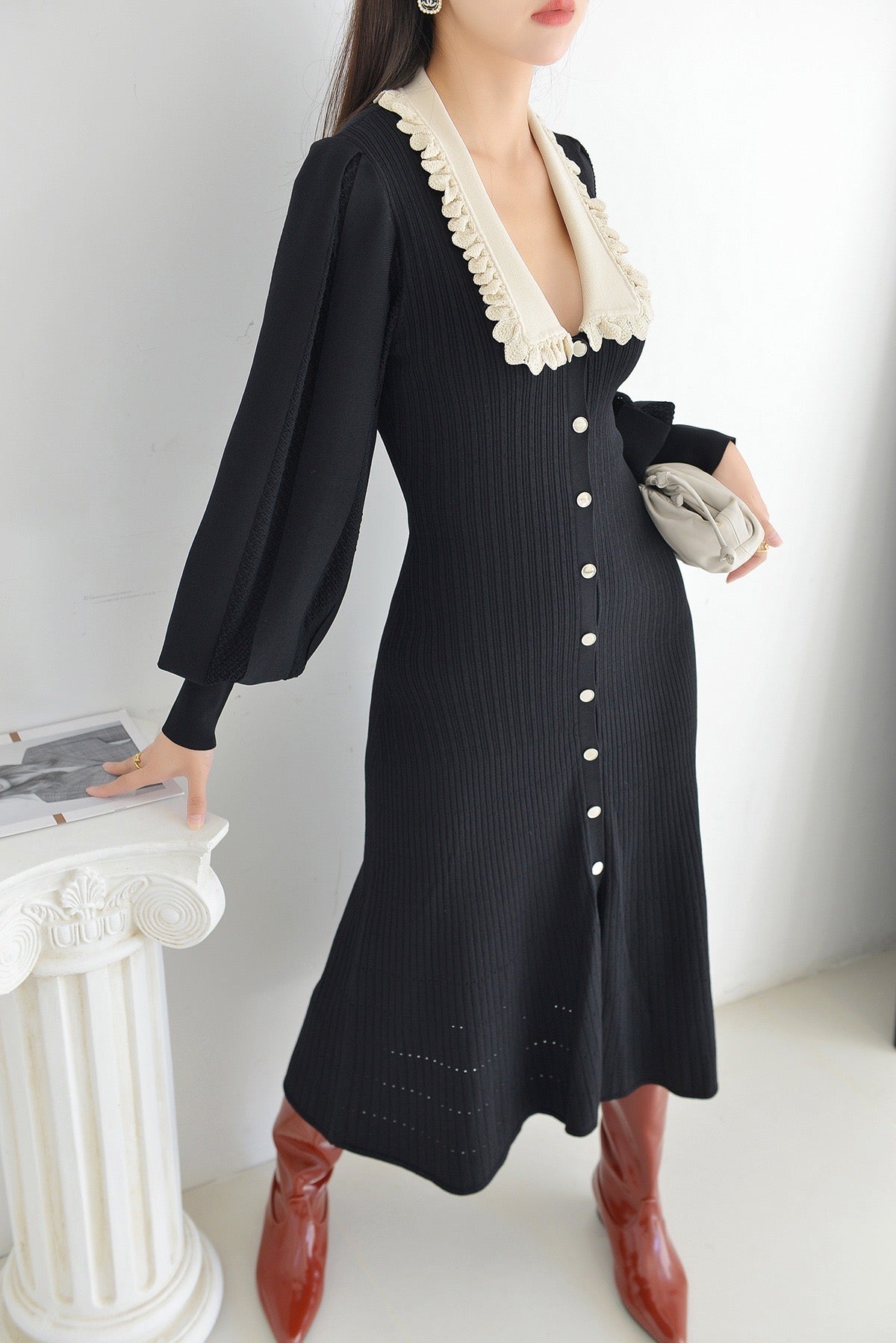 Sandro LONG DRESS WITH LONG SLEEVES