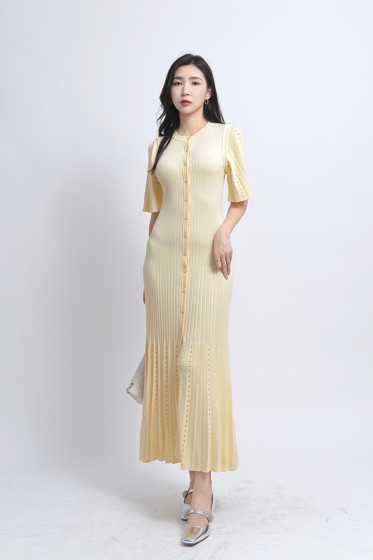 Palma Fine-knit midi dress with openwork design yellow Palma Fine-knit midi dress with openwork design yellow