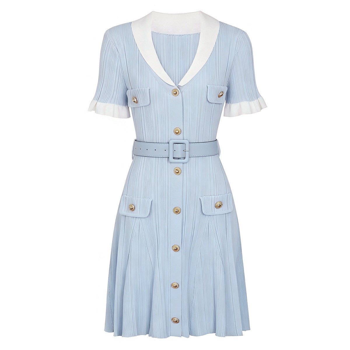 Knitted Belt Slim-Fit Elegant Short Dress