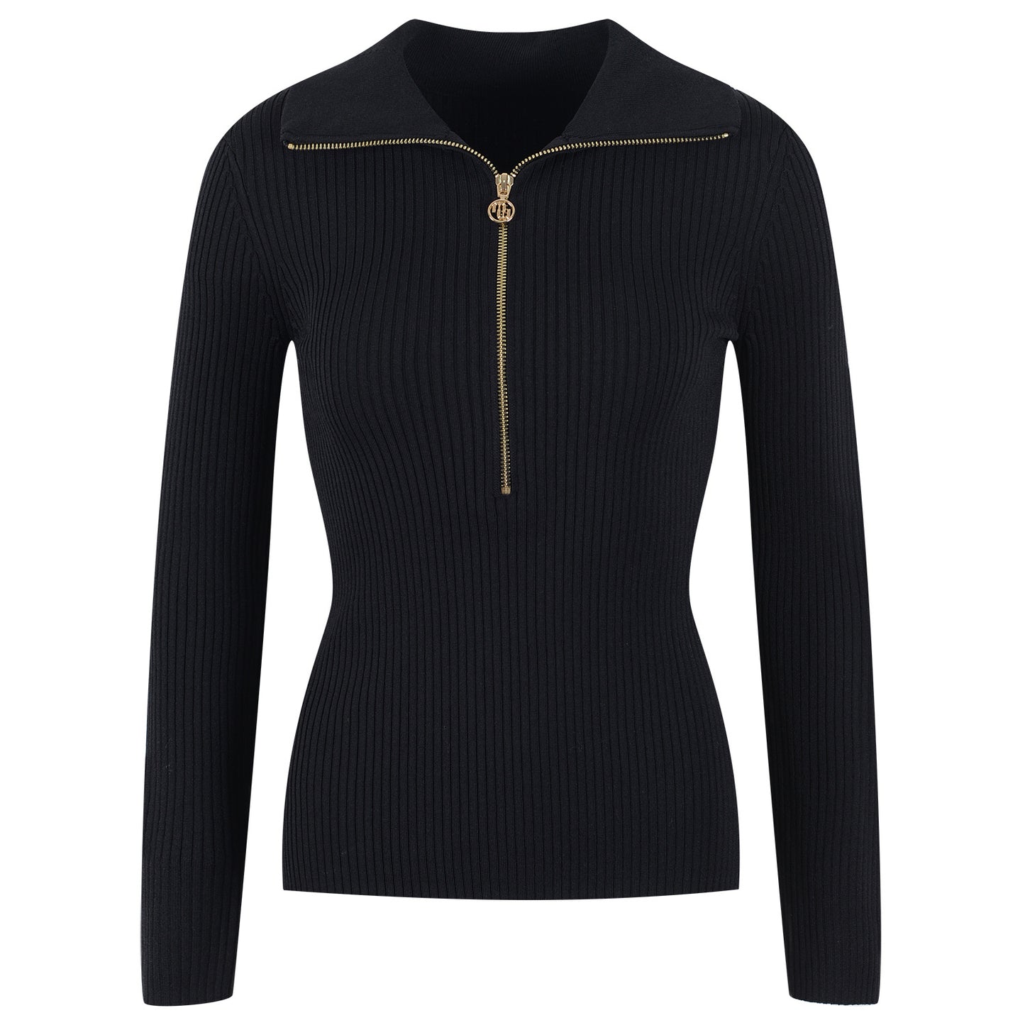 polo neck zipper long sleeve slim top