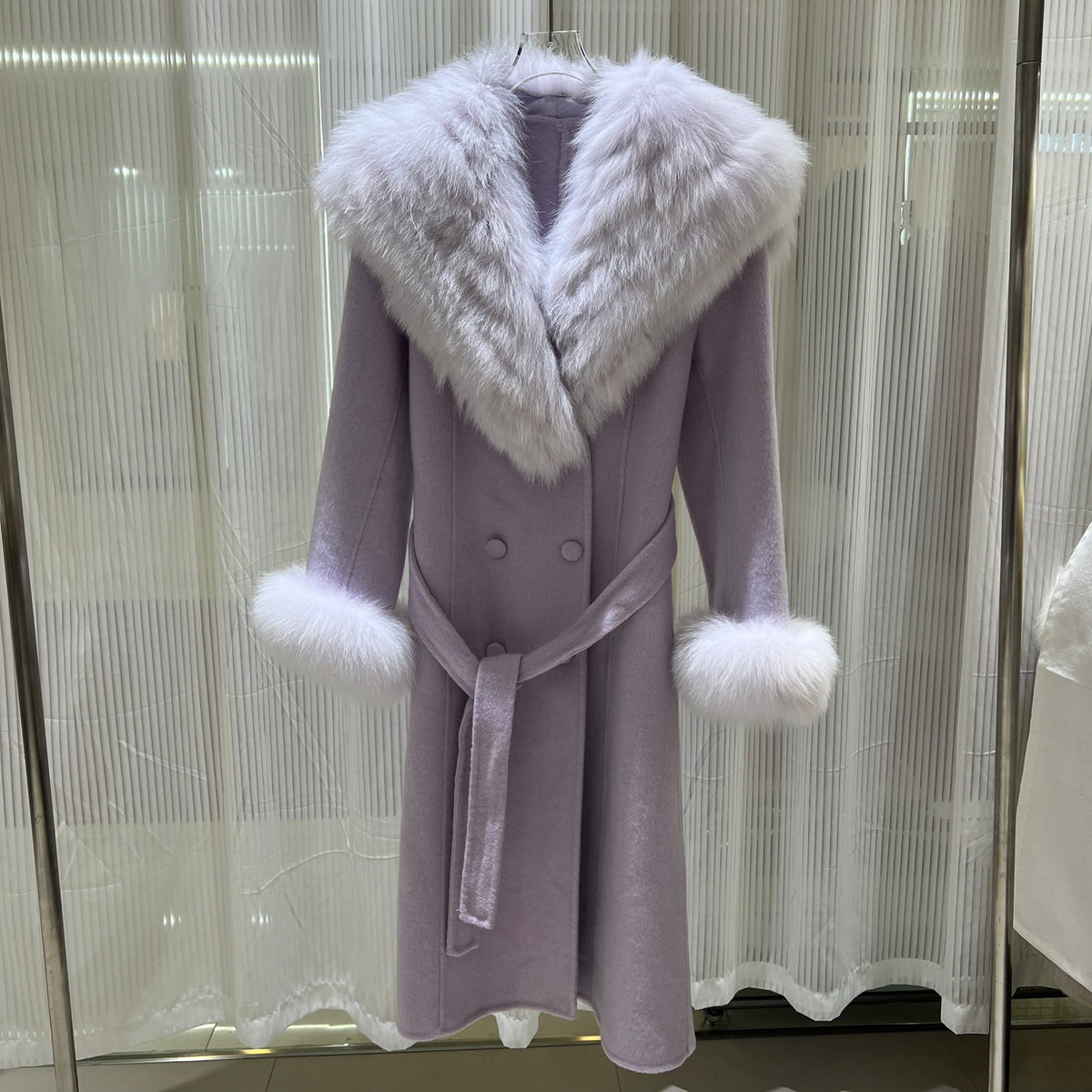 Faux Fur Collar Belted Wool Coat