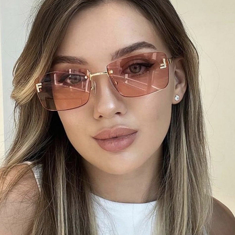Diamond-Encrusted Square Frameless Sunglasses