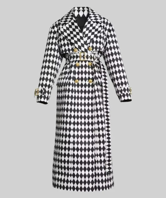 Exquisite Monochrome Diamond Coat - B&W