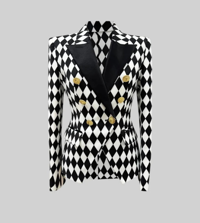 Double Breast Diamond-Patterned Blazer