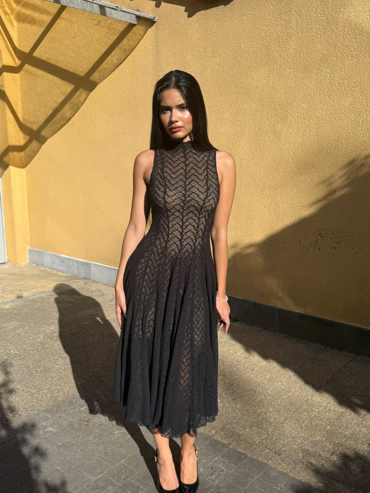 Lace Slim Fit geplooide jurk