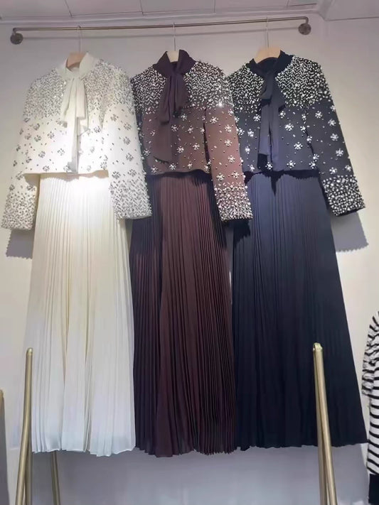 Crystal Galaxy Bow Pleated Co-ord Set
