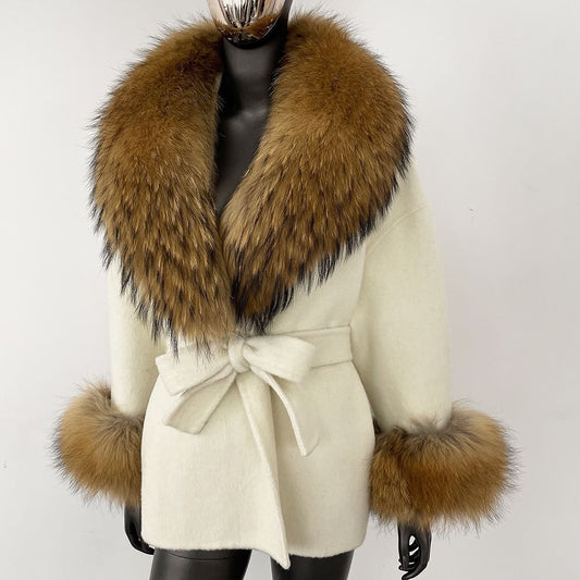Fur collar hooded duck down jacket-New