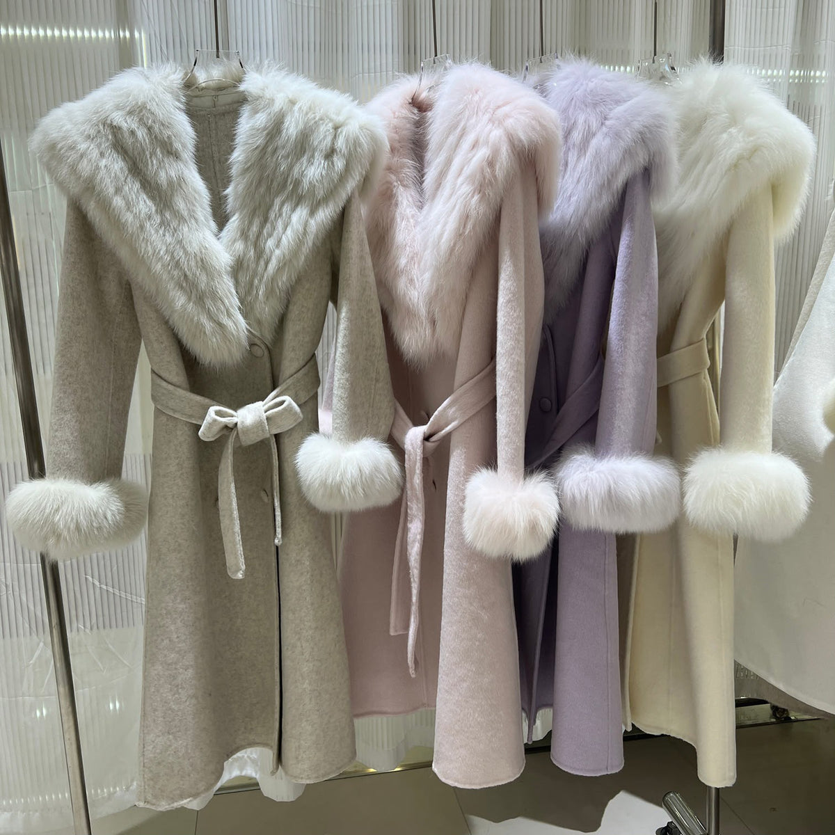 Faux Fur Collar Belted Wool Coat