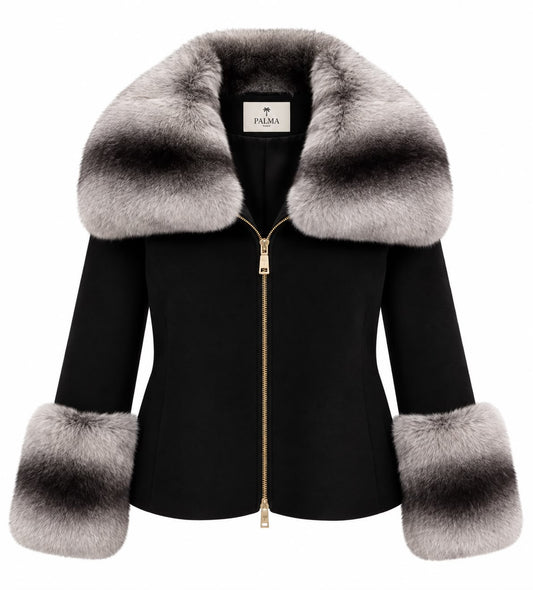 Élise Fur Collar Jacket – Black