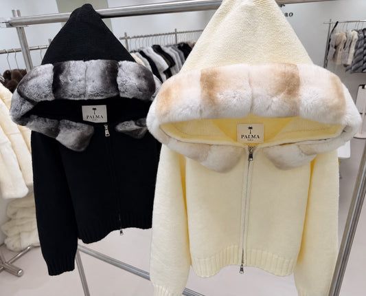 Élise Fur Hooded Jacket – Black