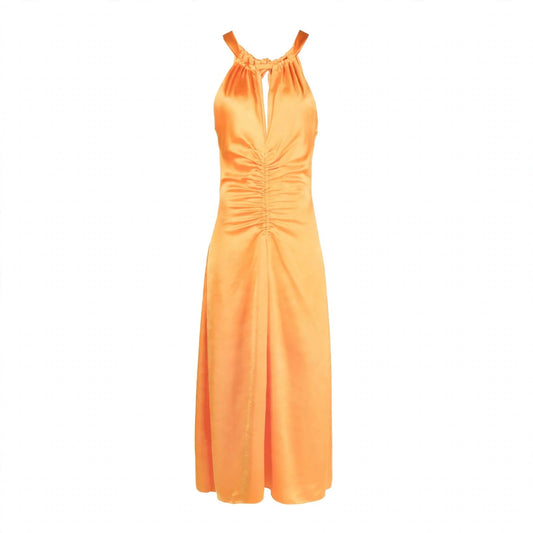 Aus der vorliegenden satinischen Midi -Kleid aus dem vorrätigen Rundfunk