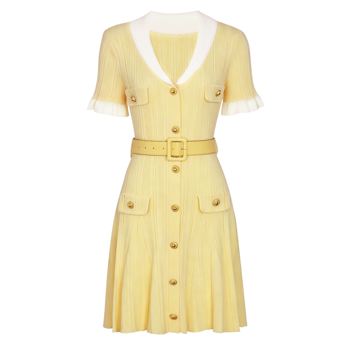 Knitted Belt Slim-Fit Elegant Short Dress