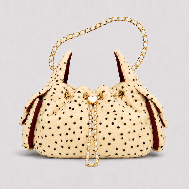 Bucket Bag Fluffy Plush Chain Drawstring Shoulder Bag