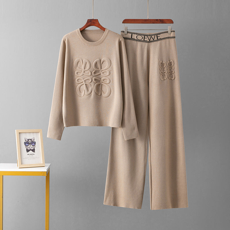 sweater + loose knitted casual sweatpants set