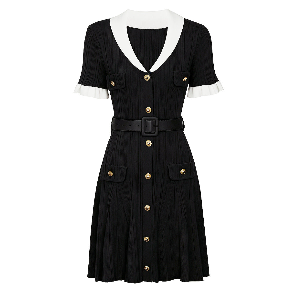 Knitted Belt Slim-Fit Elegant Short Dress