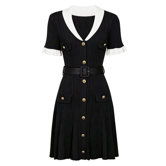 Knitted Belt Slim-Fit Elegant Short Dress