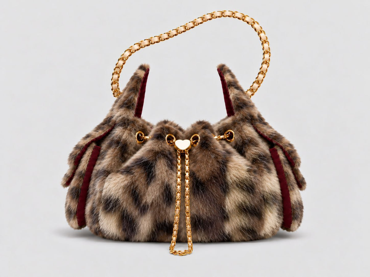 Bucket Bag Fluffy Plush Chain Drawstring Shoulder Bag