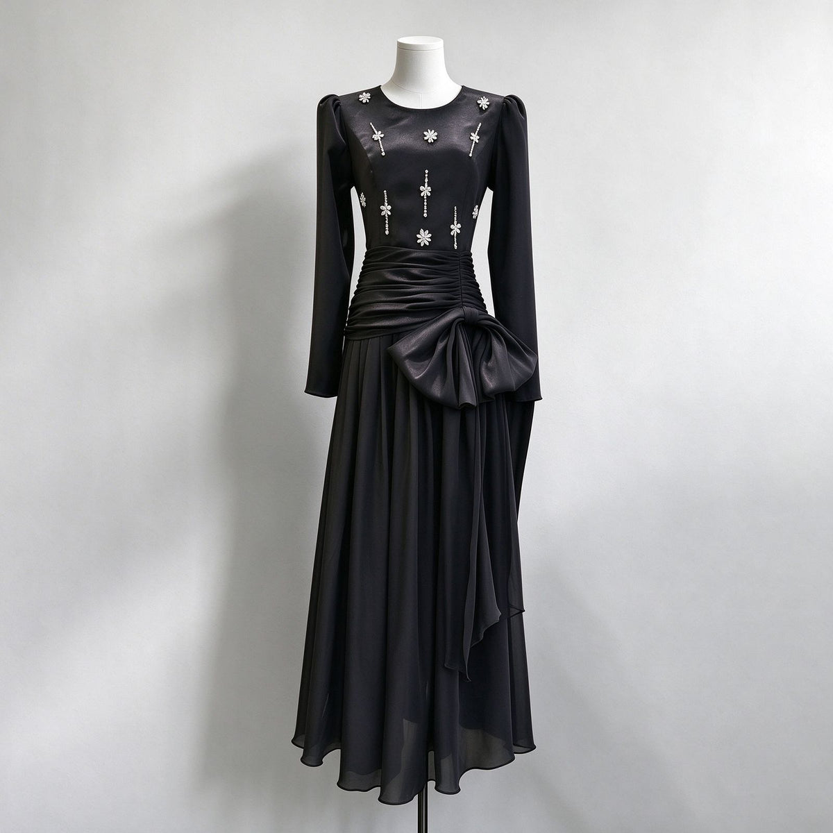 Noir Elegance Bow Dress