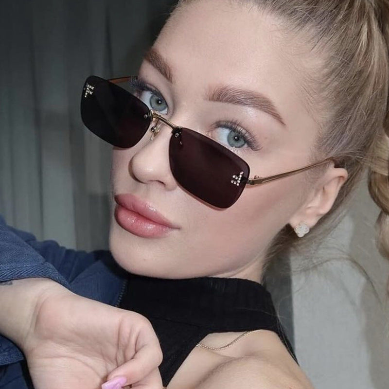 Diamond-Encrusted Square Frameless Sunglasses