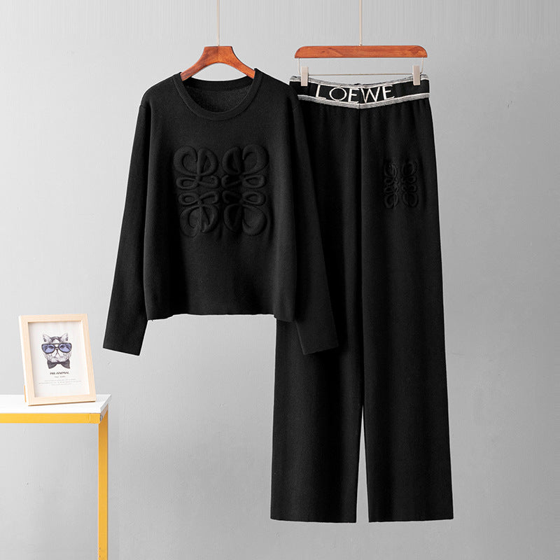 sweater + loose knitted casual sweatpants set