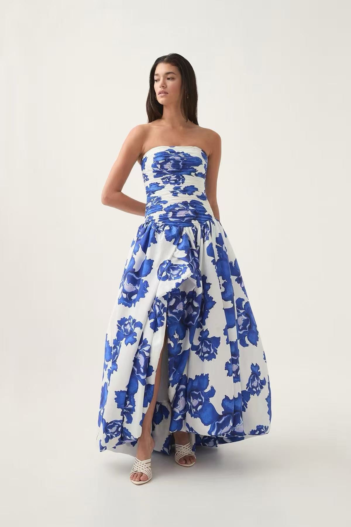 Top Printed Slit Skirt Long Dress