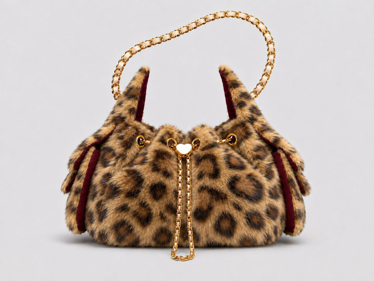 Bucket Bag Fluffy Plush Chain Drawstring Shoulder Bag