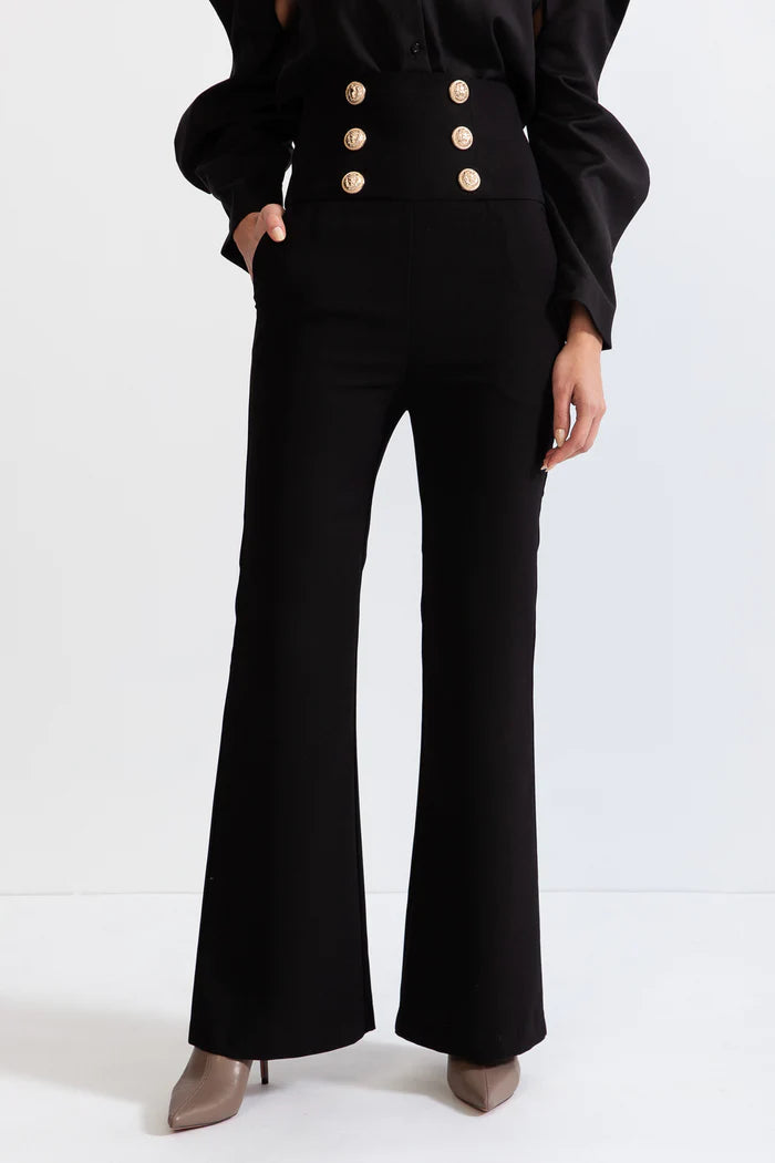DOUBLE BREASTED HIGH WAISTED TROUSERS - BLACK