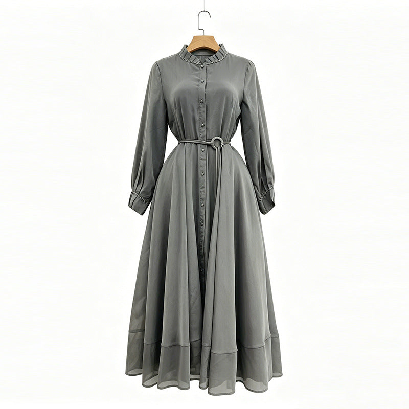 Sand Ruffle Shirt Dress