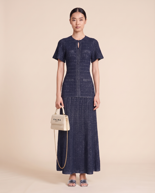 Palma Maxi Dress Navy worn by model