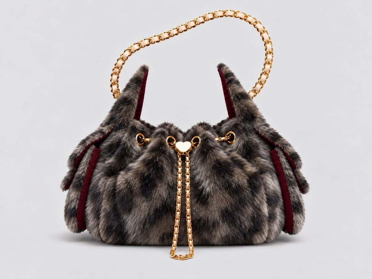 Bucket Bag Fluffy Plush Chain Drawstring Shoulder Bag