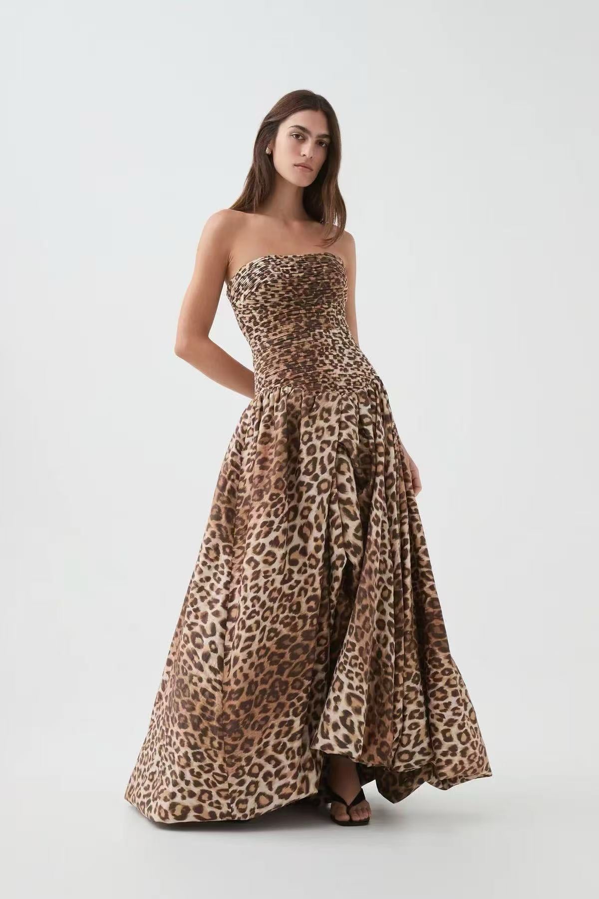 Top Printed Slit Skirt Long Dress