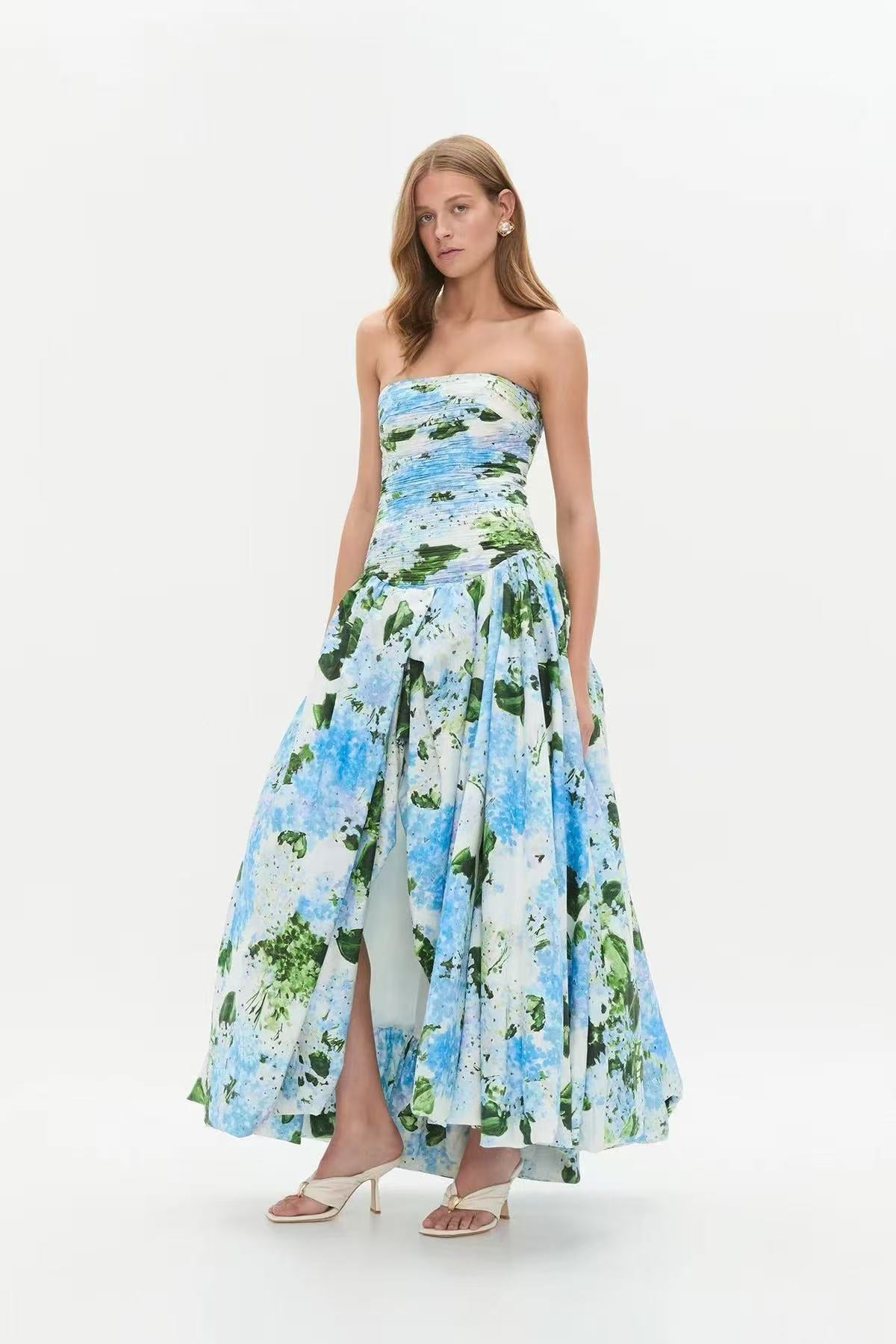 Top Printed Slit Skirt Long Dress