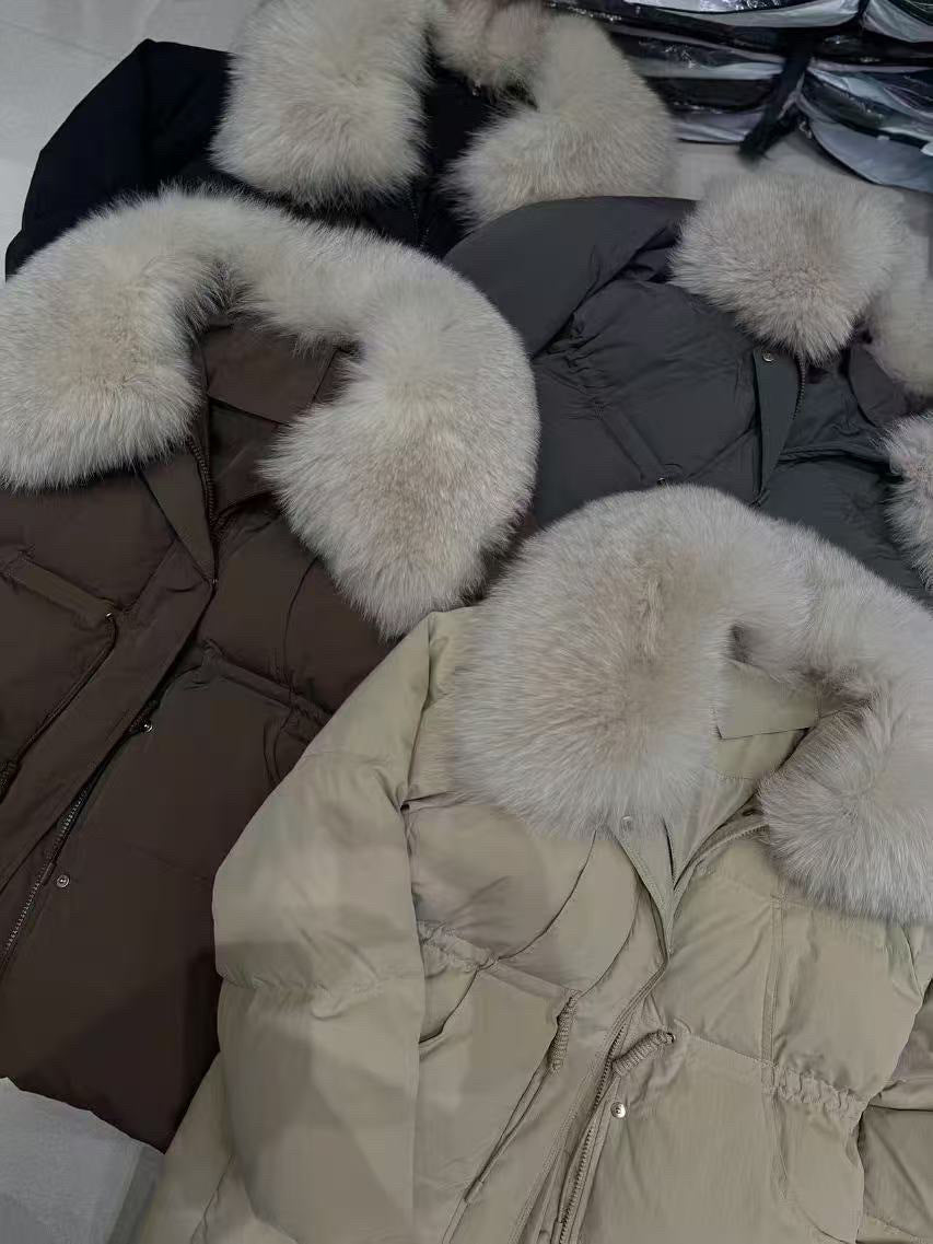 Detachable real fox fur collar jacket