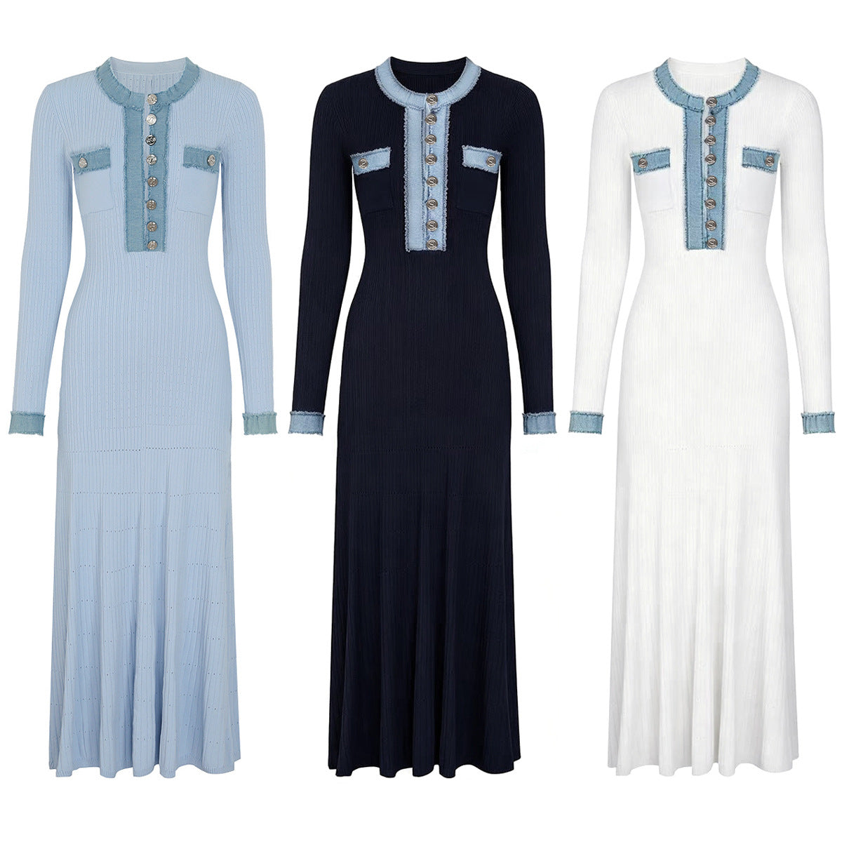 Denim Trim Knit Dress