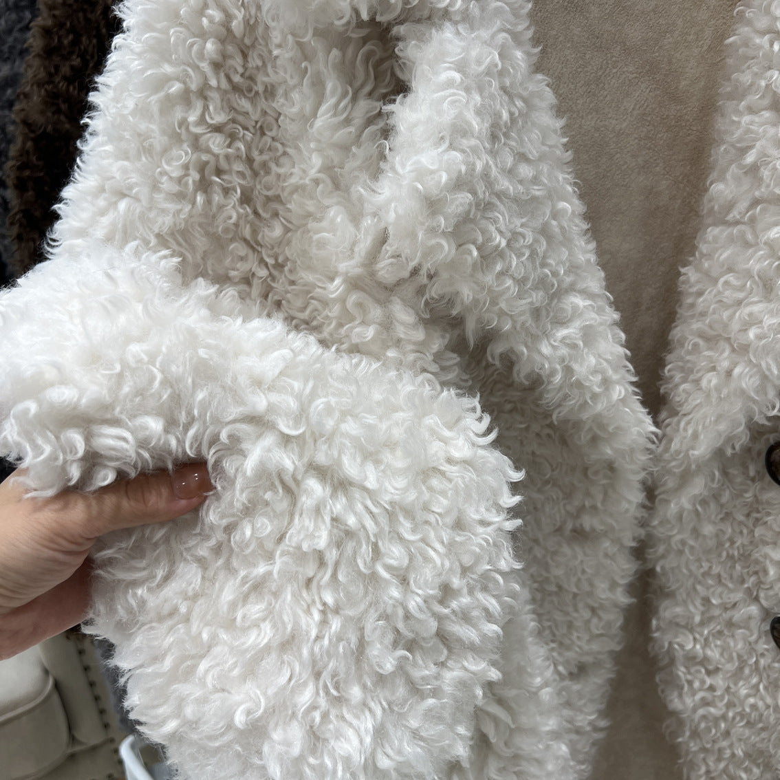 Lambswool fur long coat