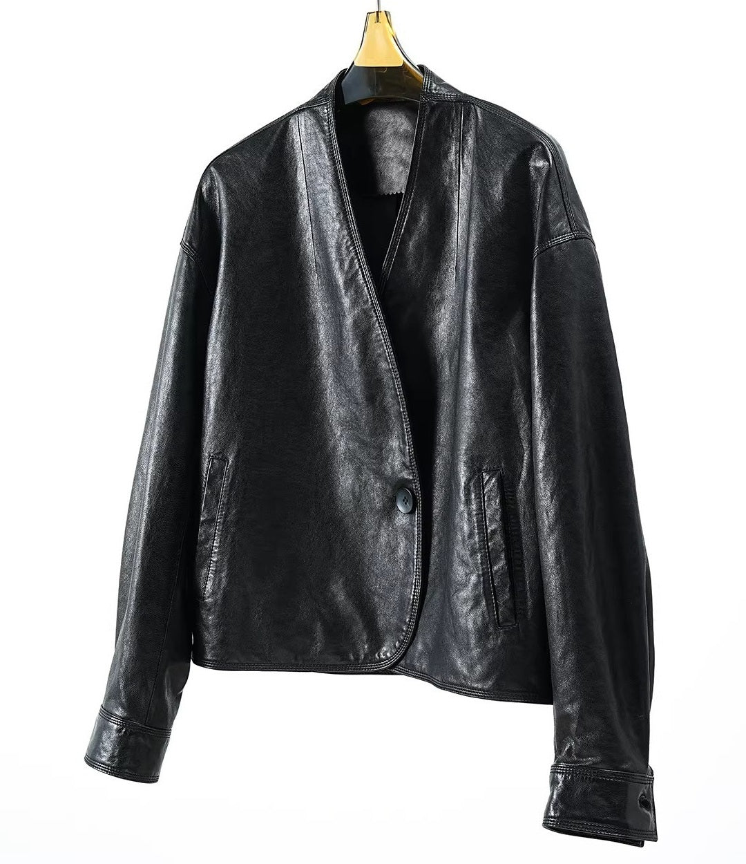 Sheepskin Coat Casual Collarless Short Top Jacket