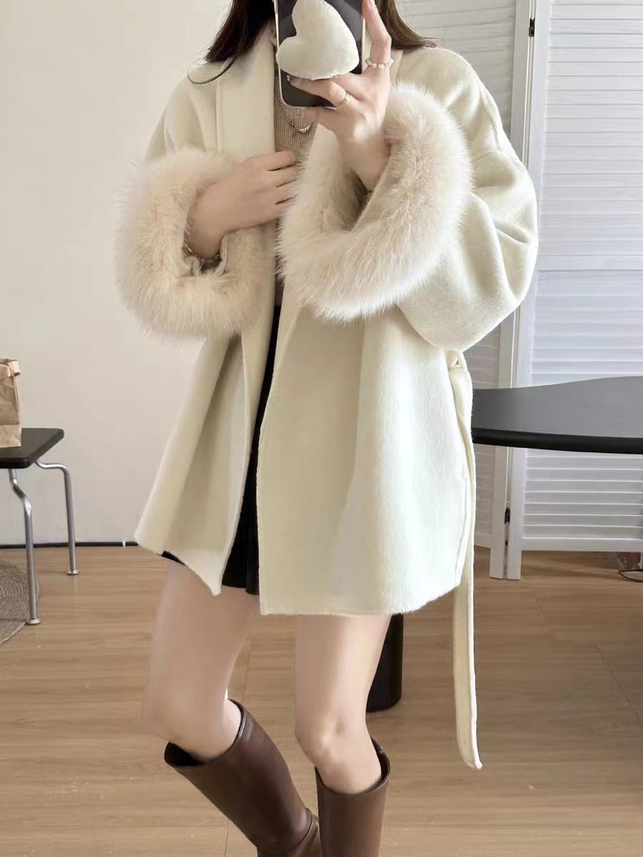 Soft Loose Lapel Solid Color Woolen Coat