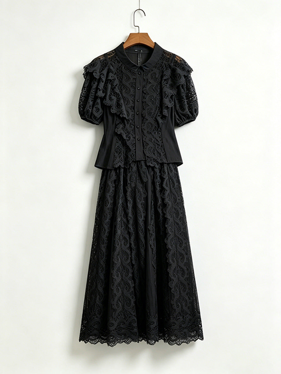 Noir Lace Ruffle Co-ord