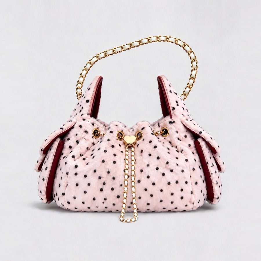Bucket Bag Fluffy Plush Chain Drawstring Shoulder Bag