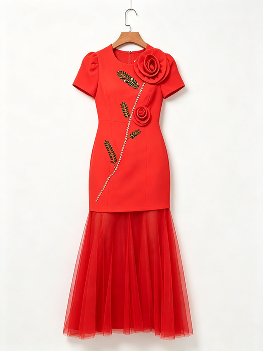 Rose Stem Dress - Red