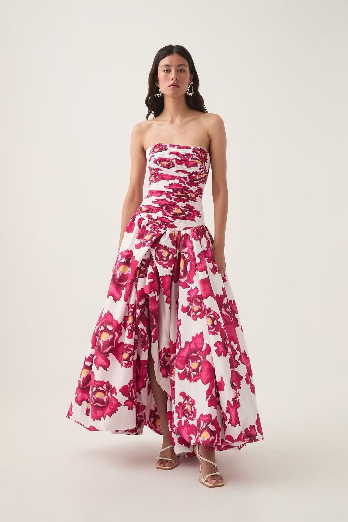 Top Printed Slit Skirt Long Dress