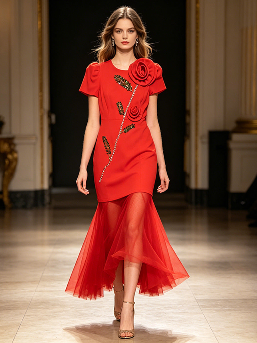 Rose Stem Dress - Red