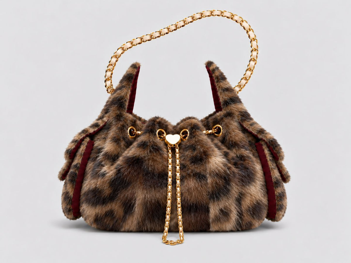 Bucket Bag Fluffy Plush Chain Drawstring Shoulder Bag