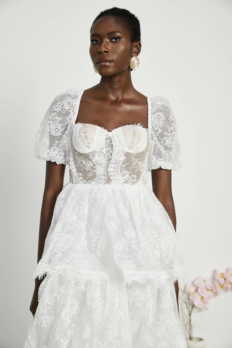 Mélisande white lace tiered maxi dress
