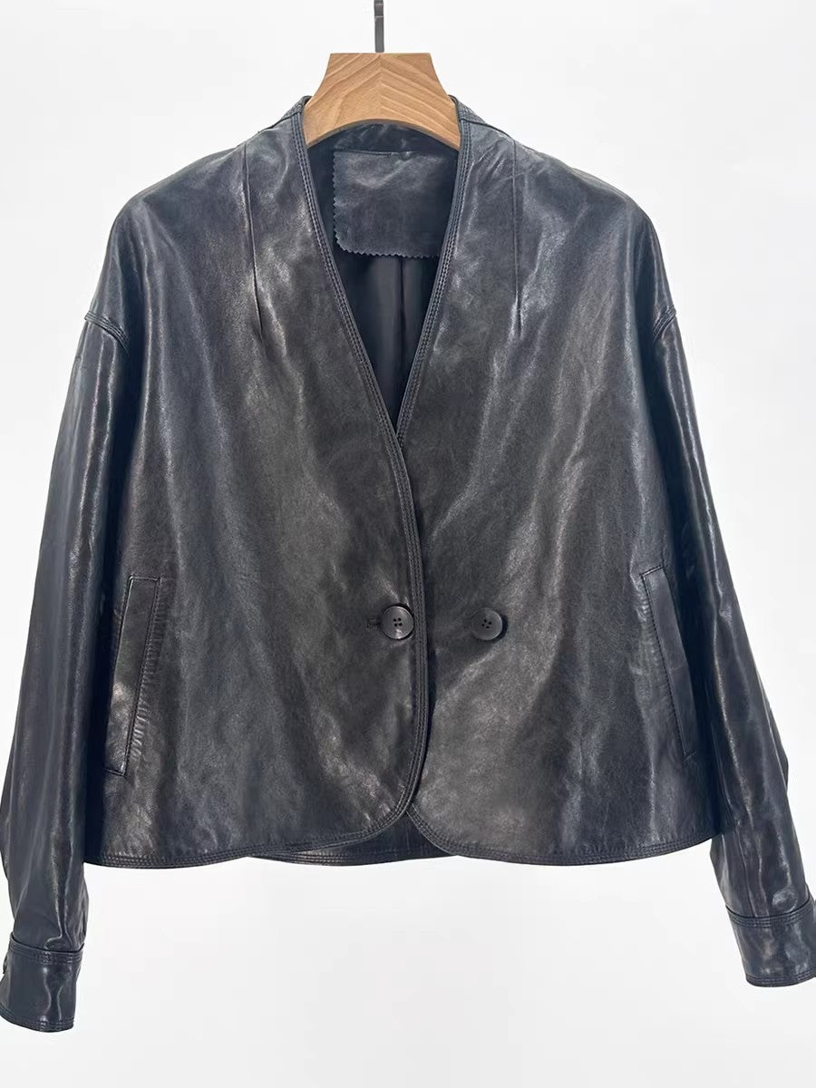 Sheepskin Coat Casual Collarless Short Top Jacket
